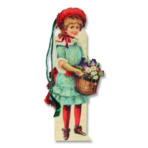 Victorian Girl In Blue Dress With Basket Bookmark Cards